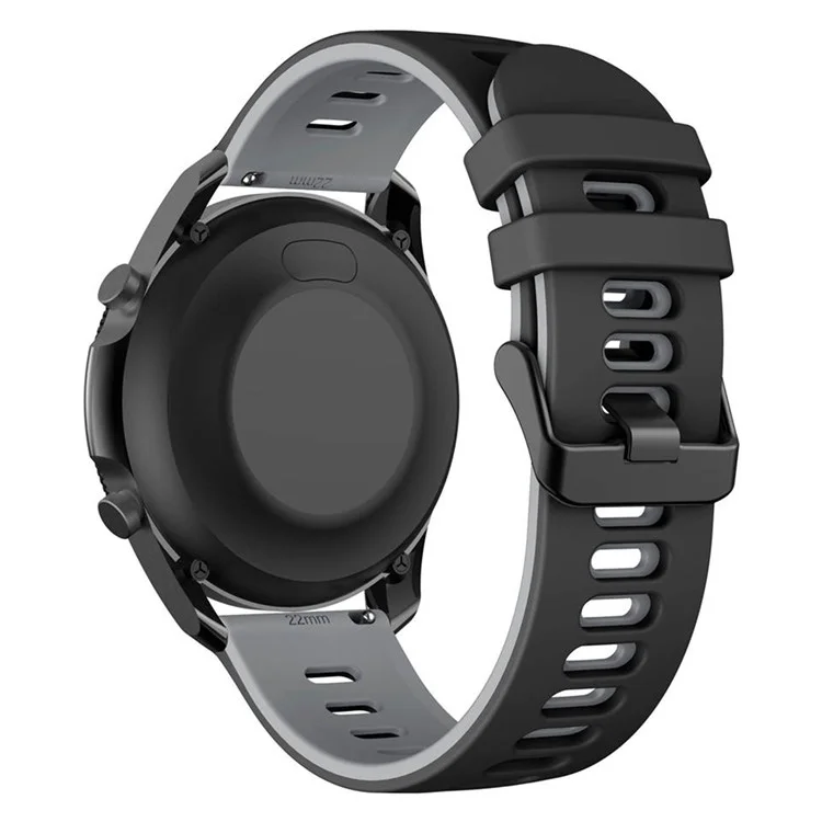 Pour Samsung Galaxy Watch3 45mm / Huawei Watch 3 / Apex 46mm Bracelet de Montre Sport Bicolore en Silicone 22mm - Noir / Gris