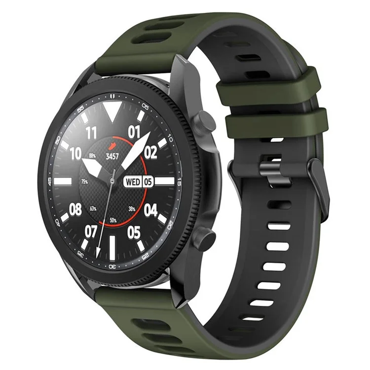 For Samsung Galaxy Watch3 45mm / Huawei Watch 3 / Apex 46mm Dual-Color Silicone Watch Band 22mm Sport Strap Replacement - Army Green  /  Black