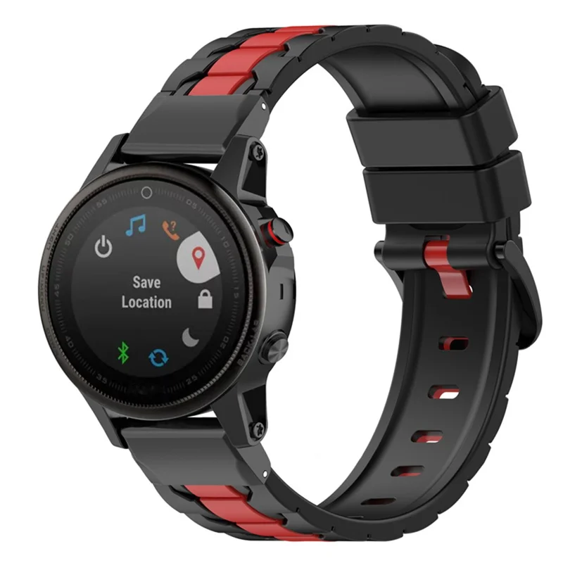 Pour Garmin Fenix ​​7 / 7 Solaire / Fenix ​​6 / 6 GPS / 6 GPS Pro / Fenix ​​5 / 5 Plus / Quatix 5 Release Rapide Bande de Montre 22 mm Strap Strap Strips Silicone Watch Band Avec Connecteur en Métal - le Noir / Rouge