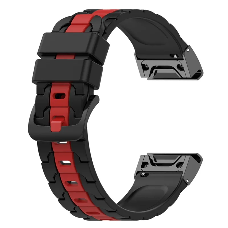 Pour Garmin Fenix ​​7 / 7 Solaire / Fenix ​​6 / 6 GPS / 6 GPS Pro / Fenix ​​5 / 5 Plus / Quatix 5 Release Rapide Bande de Montre 22 mm Strap Strap Strips Silicone Watch Band Avec Connecteur en Métal - le Noir / Rouge