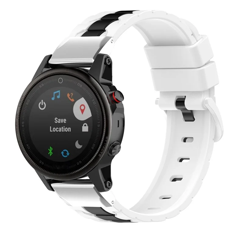 For Garmin Fenix 7X / 7X Solar  /  6X / 6X Pro  /  5X Sapphire / 5X Plus  /  Enduro Silicone Watch Band Quick Release Watch Strap Chain Stripes 26mm Watchband with Metal Connector - White / Black