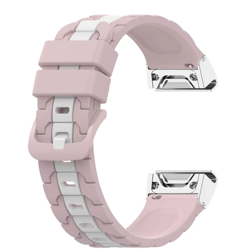 For Garmin Fenix 7X / 7X Solar  /  6X / 6X Pro  /  5X Sapphire / 5X Plus  /  Enduro Silicone Watch Band Quick Release Watch Strap Chain Stripes 26mm Watchband with Metal Connector - Rose Pink / White