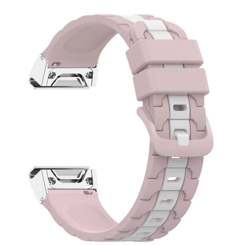 For Garmin Fenix 7X / 7X Solar  /  6X / 6X Pro  /  5X Sapphire / 5X Plus  /  Enduro Silicone Watch Band Quick Release Watch Strap Chain Stripes 26mm Watchband with Metal Connector - Rose Pink / White