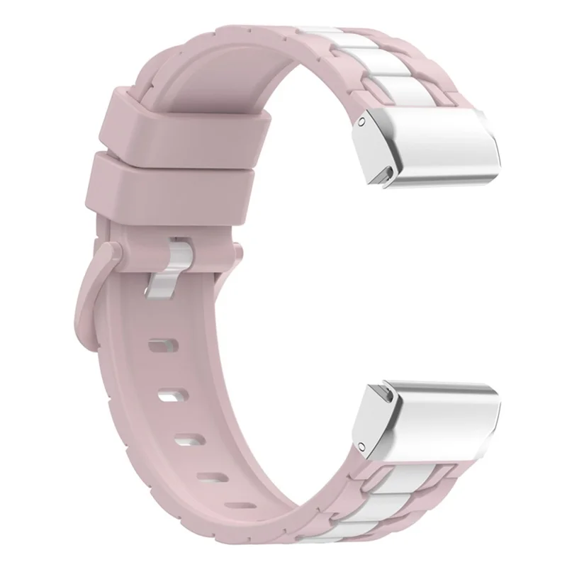 For Garmin Fenix 7X / 7X Solar  /  6X / 6X Pro  /  5X Sapphire / 5X Plus  /  Enduro Silicone Watch Band Quick Release Watch Strap Chain Stripes 26mm Watchband with Metal Connector - Rose Pink / White