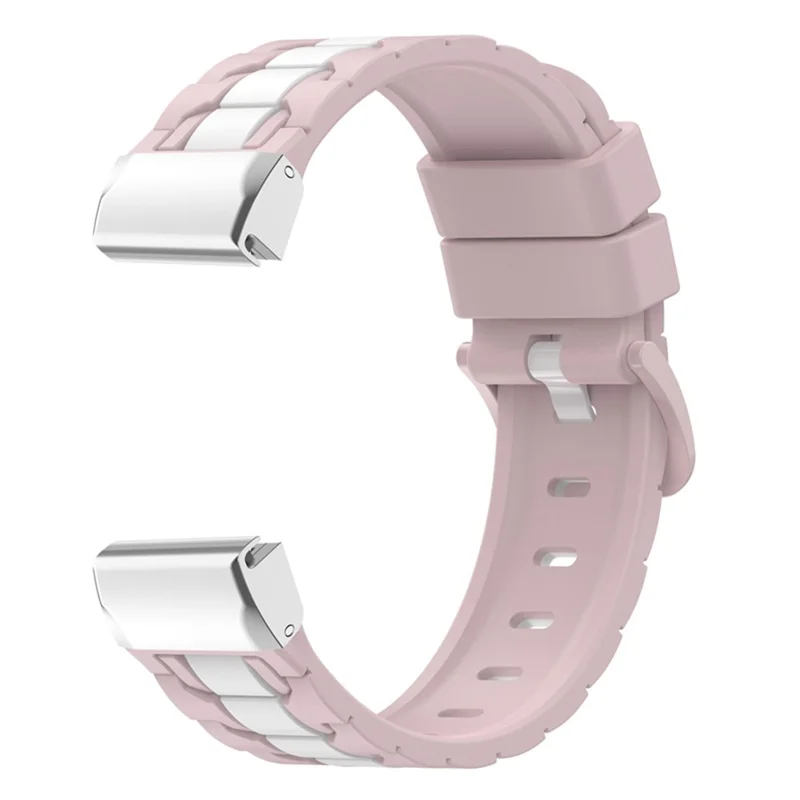 For Garmin Fenix 7X / 7X Solar  /  6X / 6X Pro  /  5X Sapphire / 5X Plus  /  Enduro Silicone Watch Band Quick Release Watch Strap Chain Stripes 26mm Watchband with Metal Connector - Rose Pink / White