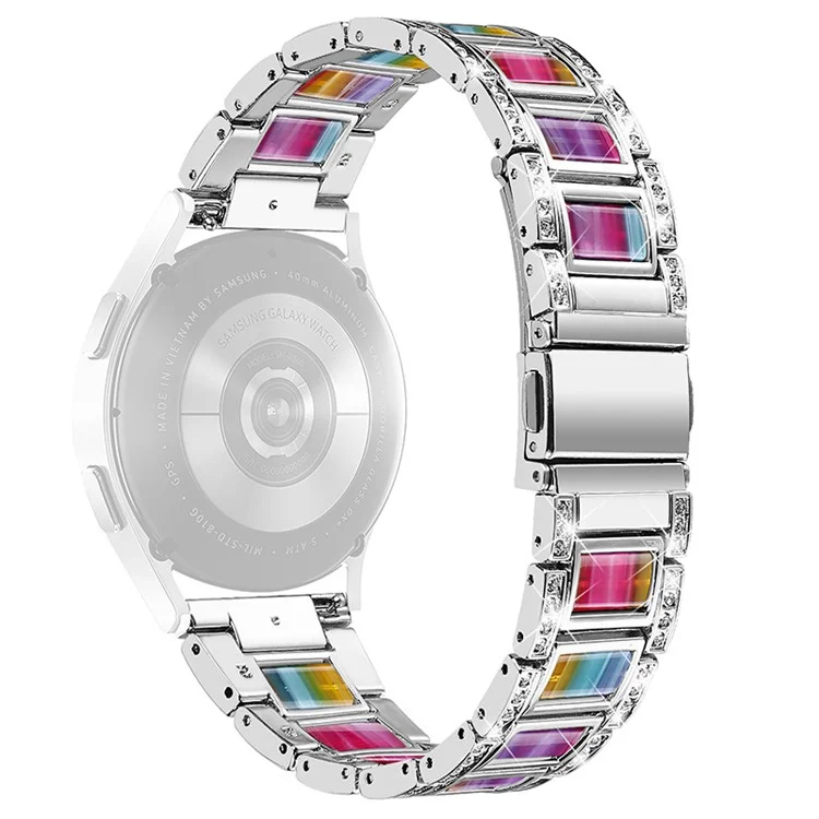 Para Huawei Watch GT 2 42mm / Watch 2 / Honor Magic Watch 2 42mm Correa de Reloj de Acero Inoxidable + Resina Banda de Reloj de Liberación Rápida Decoración de Strass - Plata / Colorido