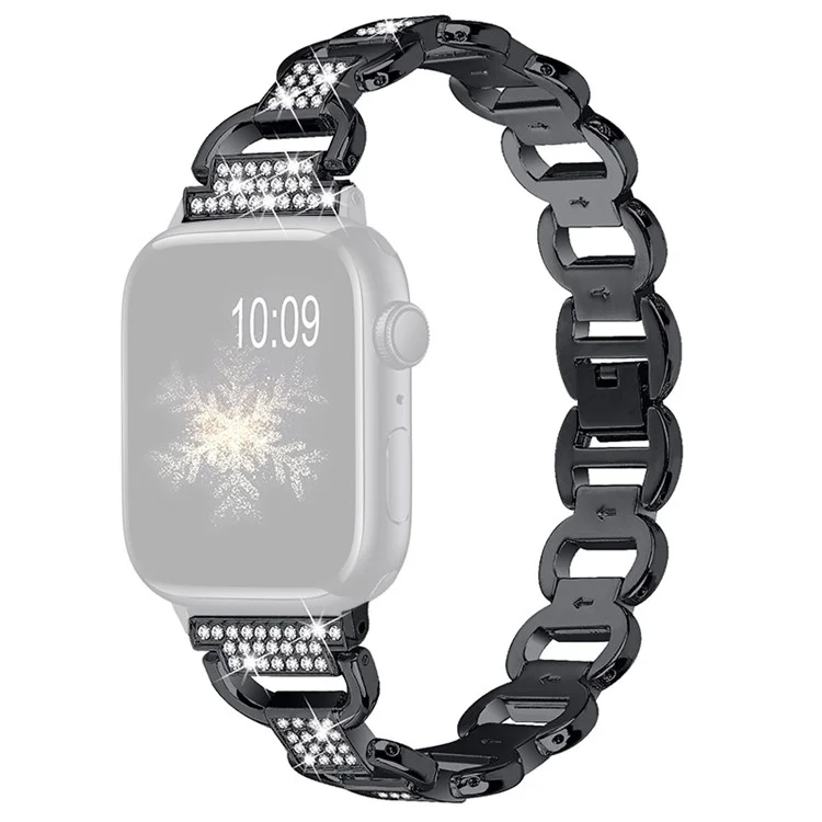 Para Apple Watch Series 10 46mm / Ultra 2 Ultra 49mm / Series 9 8 7 45mm / 6 5 4 SE (2023) SE (2022) SE 44mm / 3 2 1 42mm Metal Watch Strap Quick Release Rhinestone Decoration Watchband - Negro