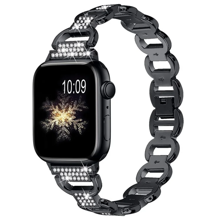 Para Apple Watch Series 10 46mm / Ultra 2 Ultra 49mm / Series 9 8 7 45mm / 6 5 4 SE (2023) SE (2022) SE 44mm / 3 2 1 42mm Metal Watch Strap Quick Release Rhinestone Decoration Watchband - Negro