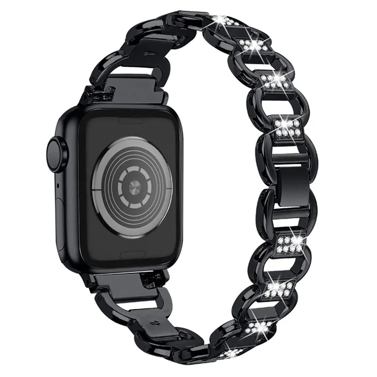 Para Apple Watch Series 10 46mm / Ultra 2 Ultra 49mm / Series 9 8 7 45mm / 6 5 4 SE (2023) SE (2022) SE 44mm / 3 2 1 42mm Metal Watch Strap Quick Release Rhinestone Decoration Watchband - Negro