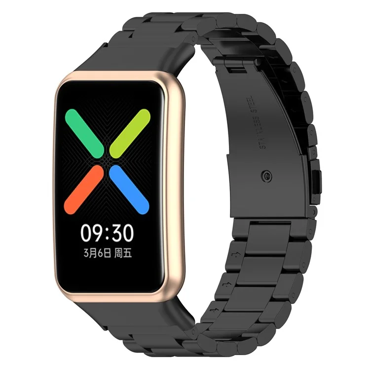For Oppo Watch Free Replacement Stainless Steel Watch Strap Three-Beads Wrist Band with Folding Buckle - Black