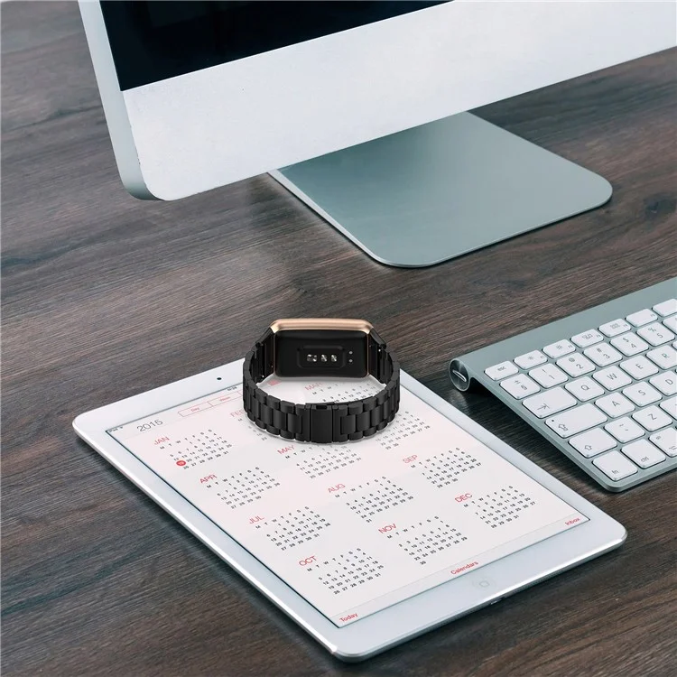 For Oppo Watch Free Replacement Stainless Steel Watch Strap Three-Beads Wrist Band with Folding Buckle - Black