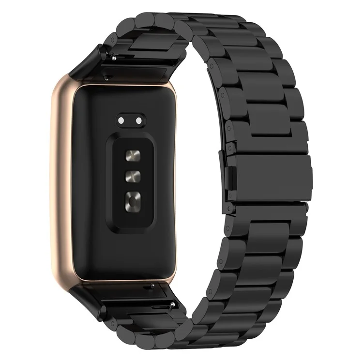 For Oppo Watch Free Replacement Stainless Steel Watch Strap Three-Beads Wrist Band with Folding Buckle - Black