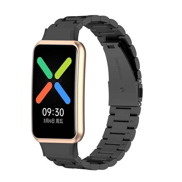 For Oppo Watch Free Replacement Stainless Steel Watch Strap Three-Beads Wrist Band with Folding Buckle - Black