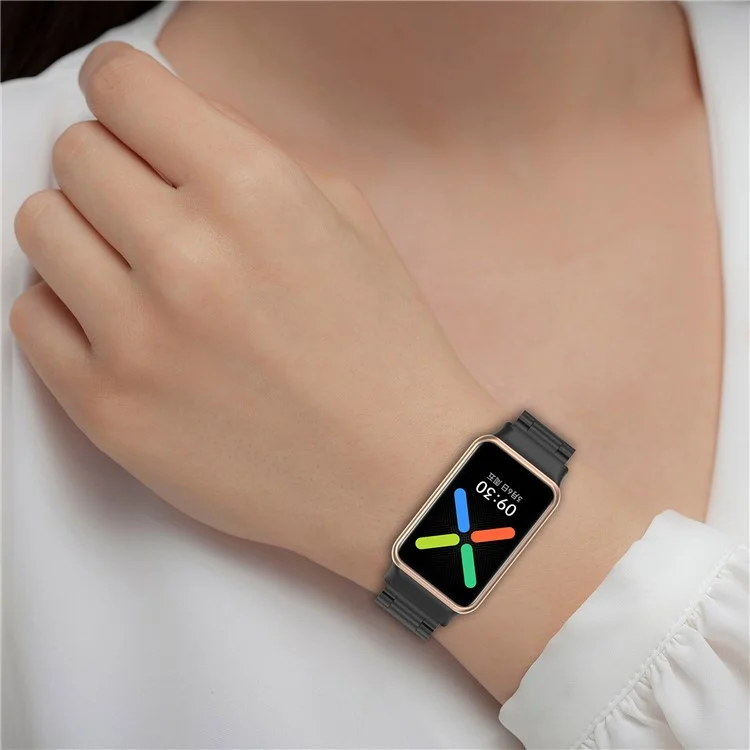 For Oppo Watch Free Replacement Stainless Steel Watch Strap Three-Beads Wrist Band with Folding Buckle - Black