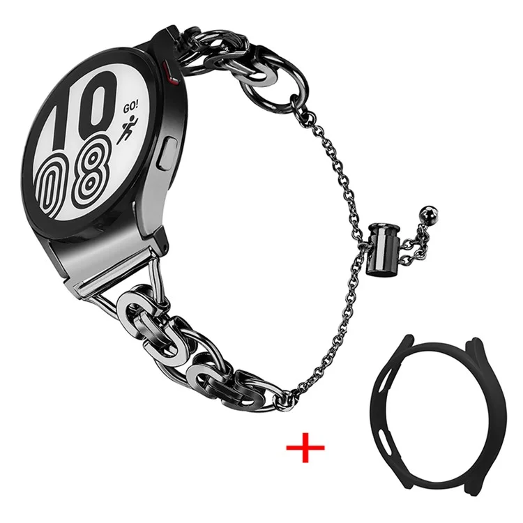 Für Samsung Galaxy Watch 5 40 mm Edelstahl -uhrenband -perlen -dekor -armband Ersatzgurt Mit PC -schutzhülle - Schwarz + Schwarzer Uhrenrahmen