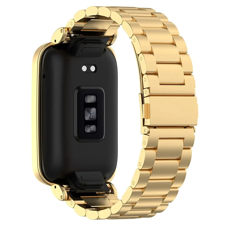 For Xiaomi Mi Band 7 Pro Stainless Steel Three Beads Wrist Strap Replacement Band with Watch Case - Gold