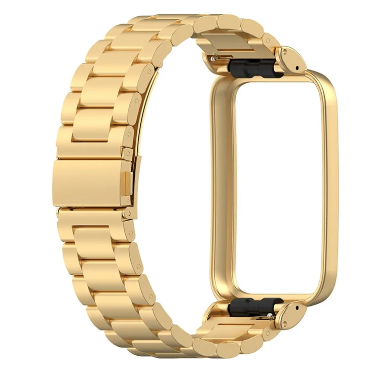 For Xiaomi Mi Band 7 Pro Stainless Steel Three Beads Wrist Strap Replacement Band with Watch Case - Gold