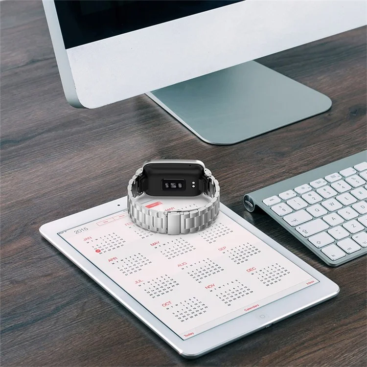 For Xiaomi Mi Band 7 Pro Stainless Steel Three Beads Wrist Strap Replacement Band with Watch Case - Gold