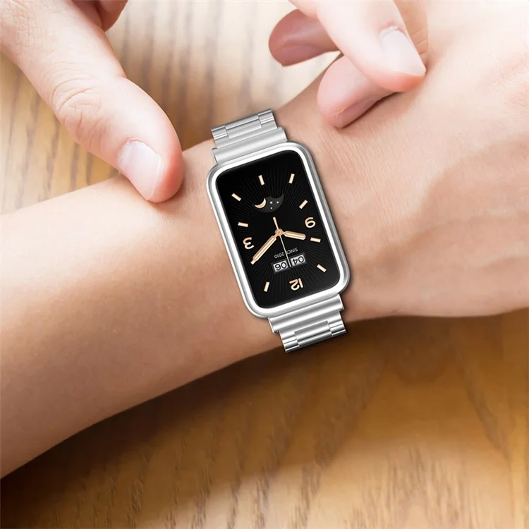 For Xiaomi Mi Band 7 Pro Stainless Steel Three Beads Wrist Strap Replacement Band with Watch Case - Gold