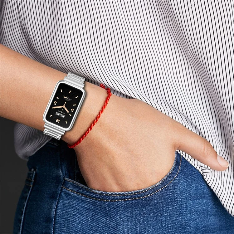 For Xiaomi Mi Band 7 Pro Stainless Steel Three Beads Wrist Strap Replacement Band with Watch Case - Gold