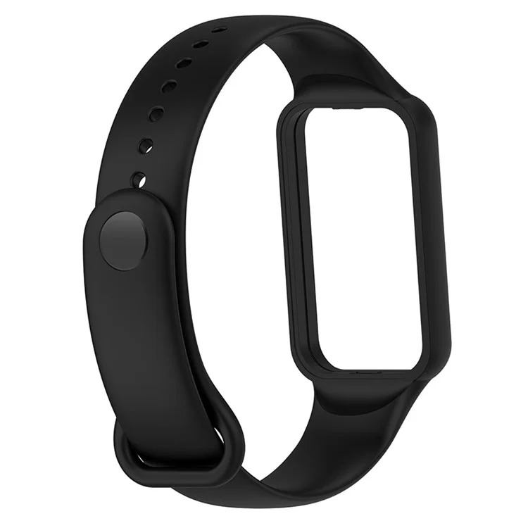 Für Huami Amazfit Band 7 TPE Watch Band Sports Uhrengurt Ersatz Mit Schutzhülsenrahmen - Schwarz