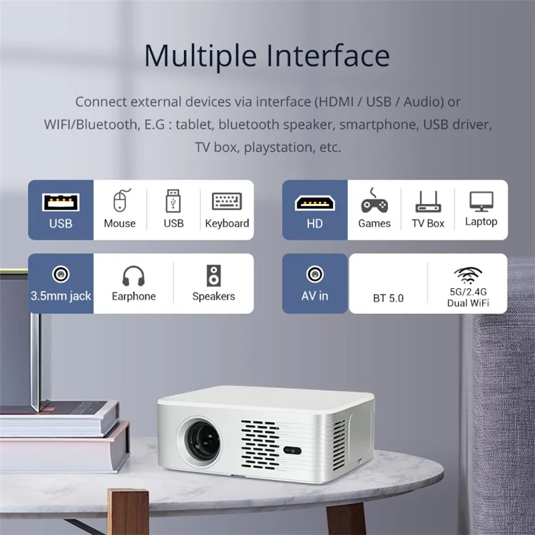 L003 Bluetooth 2000: 1 1080p Proyector Amazon Certified Netflix Android TV 10.0 2.4G / Proyector de Cine en Casa de Diseño de Doble Banda 5G - Enchufe de Ee. Uu.
