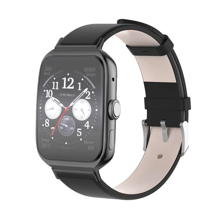 Para Oppo Watch 3 Pro Solid Color Adjustable Leather Wrist Strap Replacement Watch Band - Negro