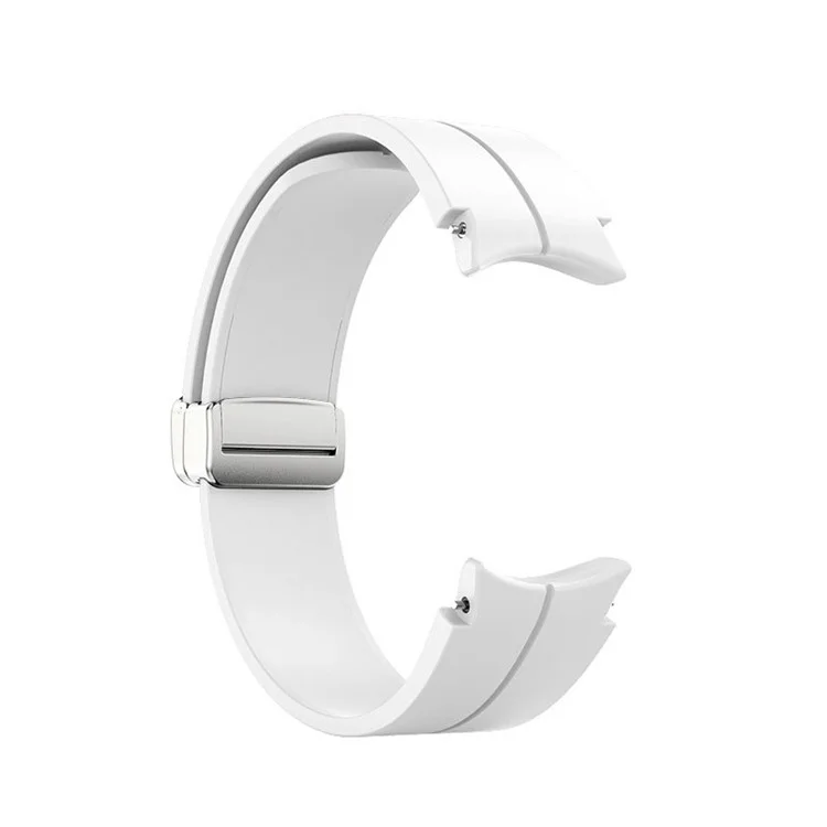 For Samsung Galaxy Watch6 40mm 44mm / Watch6 Classic 43mm 47mm / Watch 5 40mm 44mm / 5 Pro 45mm / Watch4 40mm 44mm Silicone Wrist Band Adjustable Replacement Smartwatch Strap with Silver Buckle - White