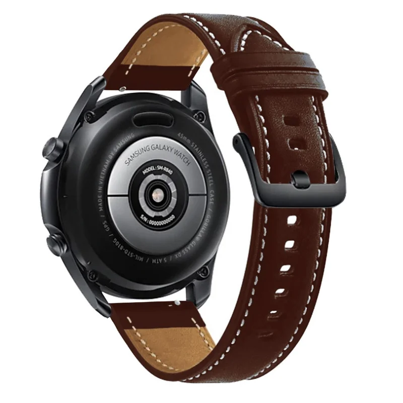 For Samsung Galaxy Watch3 41mm Replacement Genuine Leather Strap 20mm Universal Watch Band with Black Buckle - Coffee