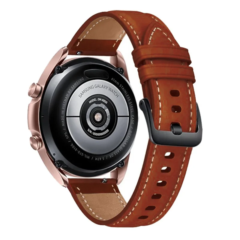 For Samsung Galaxy Watch3 41mm Replacement Genuine Leather Strap 20mm Universal Watch Band with Black Buckle - Brown