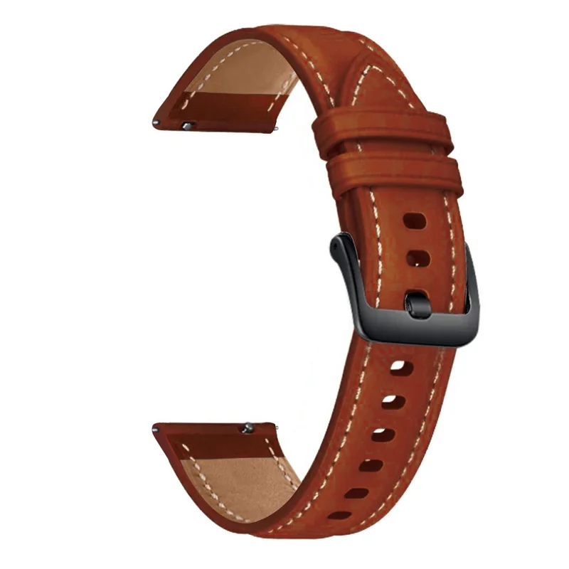 For Samsung Galaxy Watch3 41mm Replacement Genuine Leather Strap 20mm Universal Watch Band with Black Buckle - Brown