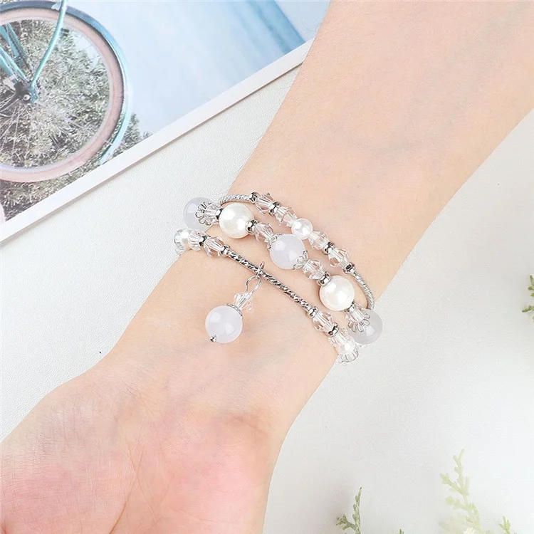 For Fitbit Versa 4 / Sense 2 Agate Beads Bracelet Band Jewelry Watch Strap Replacement - White