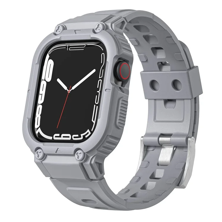 pour la série apple watch 9 8 7 41mm / 6 5 4 se se (2022) se (2023) 40 mm / 3 2 1 1 38 mm slicon band sangle de poignet + étui de montre anti-délai - gris