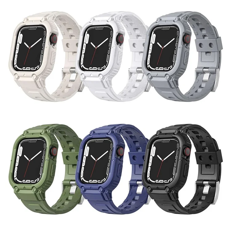 Para Apple Watch Series 8 / 7 45mm / 6 / 5 / 4 / SE / SE (2022) 44mm / 3 / 2 / 1 42mm Smart Watch Strap Silicone Wrist Band + Watch Case - Preto
