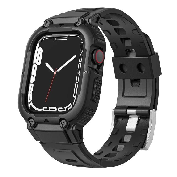 Para Apple Watch Ultra 49mm Correa de Reloj de Silicona de Repuesto + Funda Protectora a prueba de caídas - Negro
