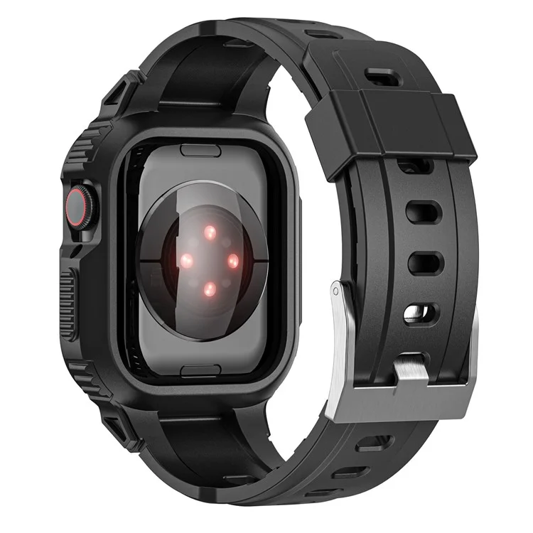 Para Apple Watch Ultra 49mm Correa de Reloj de Silicona de Repuesto + Funda Protectora a prueba de caídas - Negro