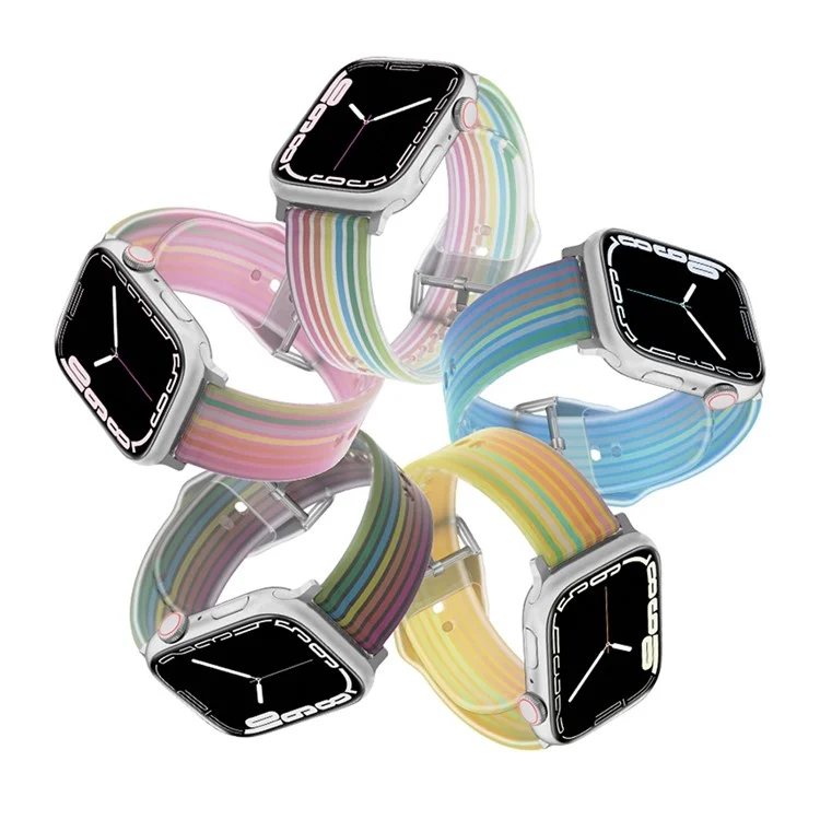 pour apple watch ultra 49 mm / se / se (2022) 44 mm / série 7 / 8 45 mm / 4 / 5 / 6 44 mm / 1 / 2 / 3 42 mm rainbow color watch band release watch watch slicone watch band - glace bleue