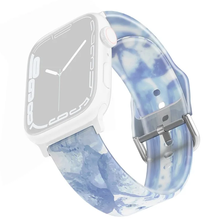 para apple watch se / se (2022) 40mm / série 7 / 8 41mm / 4 / 5 / 6 40mm / 1 / 2 / 3 38 mm de relógio de silicone rainbow color watch strap redunda relógio bandeira - gelo azul