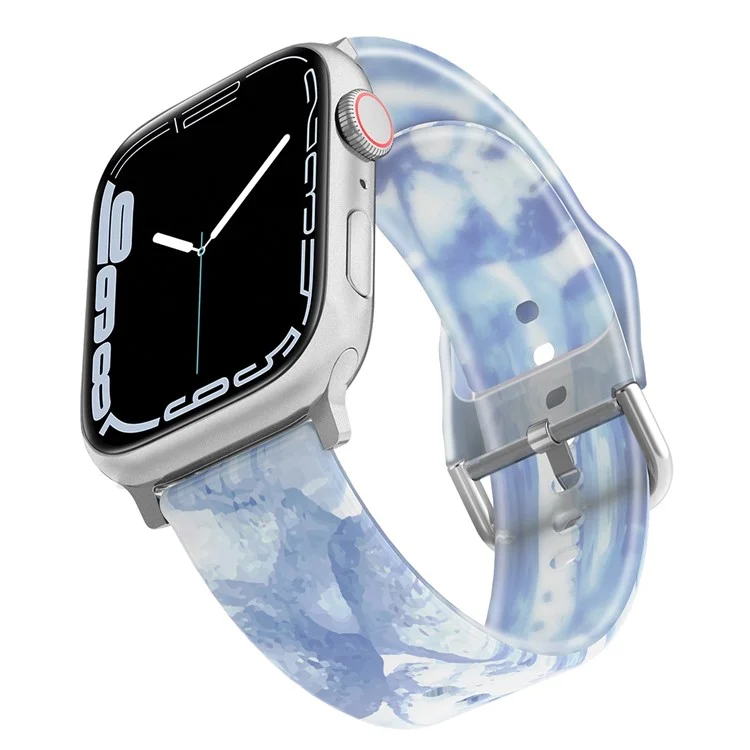 para apple watch se / se (2022) 40mm / série 7 / 8 41mm / 4 / 5 / 6 40mm / 1 / 2 / 3 38 mm de relógio de silicone rainbow color watch strap redunda relógio bandeira - gelo azul