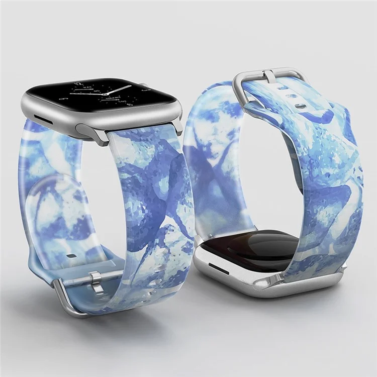 para apple watch se / se (2022) 40mm / série 7 / 8 41mm / 4 / 5 / 6 40mm / 1 / 2 / 3 38 mm de relógio de silicone rainbow color watch strap redunda relógio bandeira - gelo azul