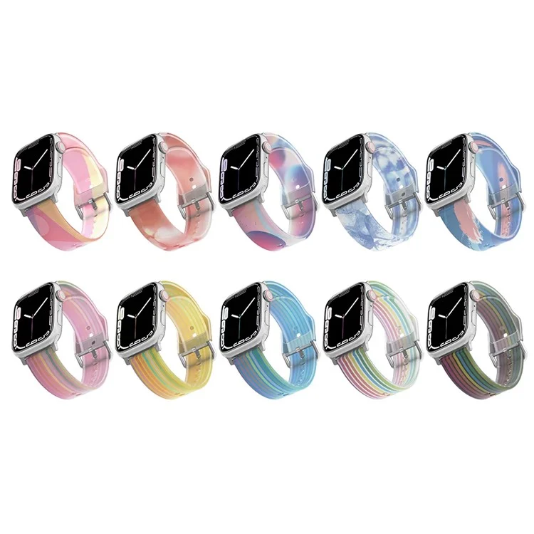 para apple watch se / se (2022) 40mm / série 7 / 8 41mm / 4 / 5 / 6 40mm / 1 / 2 / 3 38 mm de relógio de silicone rainbow color watch strap redunda relógio bandeira - gelo azul