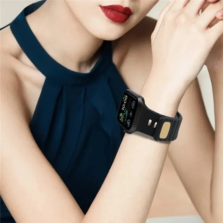 per apple watch ultra 49mm / se / se (2022) 44mm / serie 7 / 8 45mm / 4 / 5 / 6 44mm / 3 / 2 / 1 42 mm a rilascio rapido orologio silicone watch cingh shoster watchband con pulsante - nero