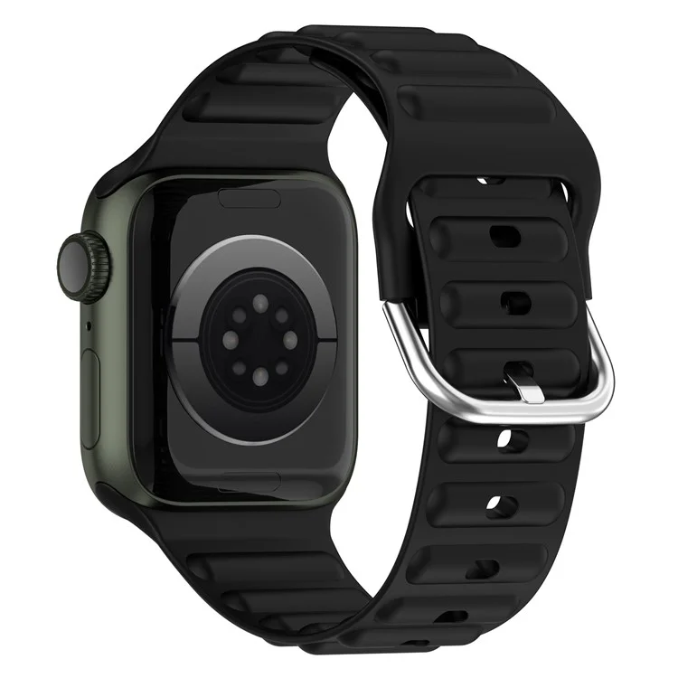 Per Apple Watch Series 10 42mm / 9 8 7 41mm / 6 5 4 SE SE (2022) SE (2023) 40mm / 3 2 1 38mm Cinturino in silicone con fantasia a onde e fibbia quadrata - Nero