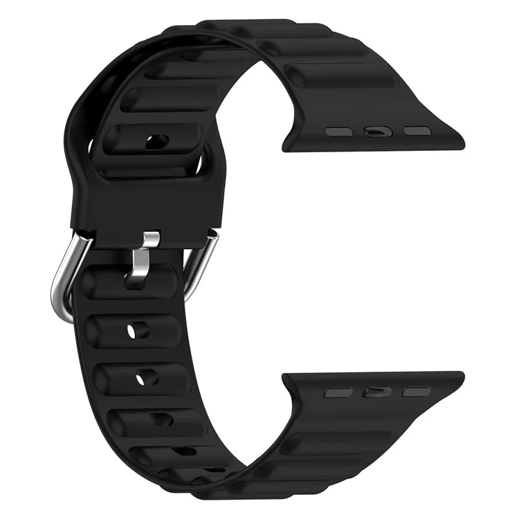 Per Apple Watch Series 10 42mm / 9 8 7 41mm / 6 5 4 SE SE (2022) SE (2023) 40mm / 3 2 1 38mm Cinturino in silicone con fantasia a onde e fibbia quadrata - Nero