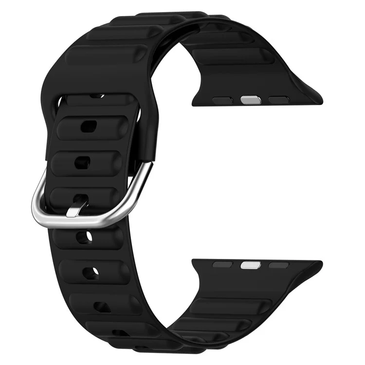 Per Apple Watch Series 10 42mm / 9 8 7 41mm / 6 5 4 SE SE (2022) SE (2023) 40mm / 3 2 1 38mm Cinturino in silicone con fantasia a onde e fibbia quadrata - Nero