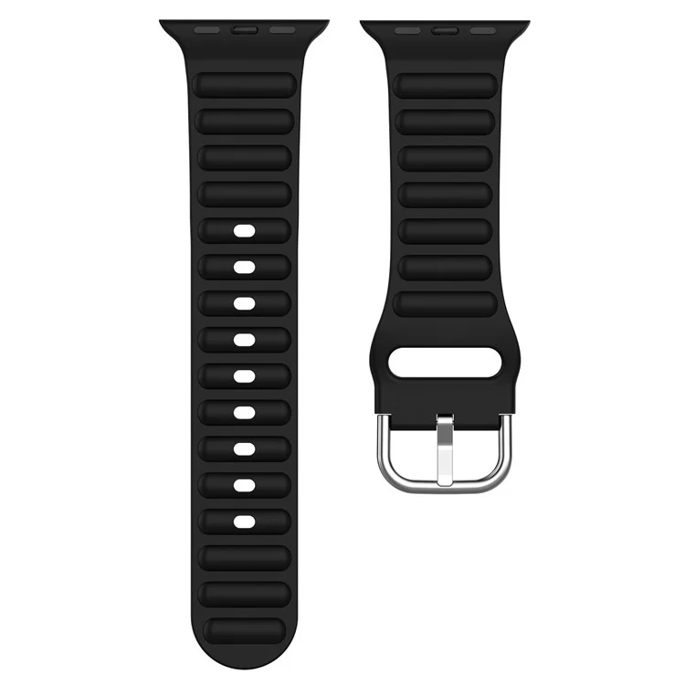 Per Apple Watch Series 10 42mm / 9 8 7 41mm / 6 5 4 SE SE (2022) SE (2023) 40mm / 3 2 1 38mm Cinturino in silicone con fantasia a onde e fibbia quadrata - Nero