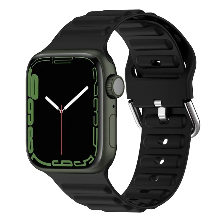 Per Apple Watch Series 10 42mm / 9 8 7 41mm / 6 5 4 SE SE (2022) SE (2023) 40mm / 3 2 1 38mm Cinturino in silicone con fantasia a onde e fibbia quadrata - Nero