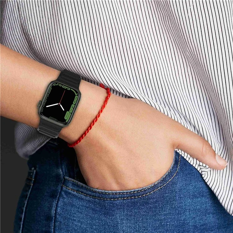 Per Apple Watch Series 10 42mm / 9 8 7 41mm / 6 5 4 SE SE (2022) SE (2023) 40mm / 3 2 1 38mm Cinturino in silicone con fantasia a onde e fibbia quadrata - Nero