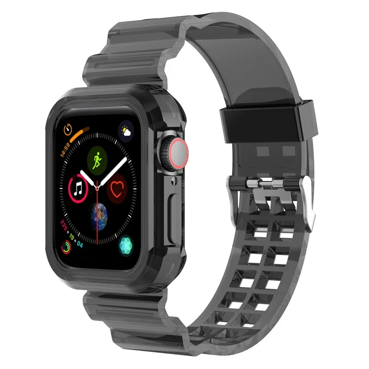 For Apple Watch Series 9 / 8 / 7 41mm / 6 / 5 / 4 / SE (2023) / SE(2022) / SE 40mm / 3 / 2 / 1 38mm Anti-scratch Silicone Watch Band Wrist Strap with Anti-drop Watch Case - Black