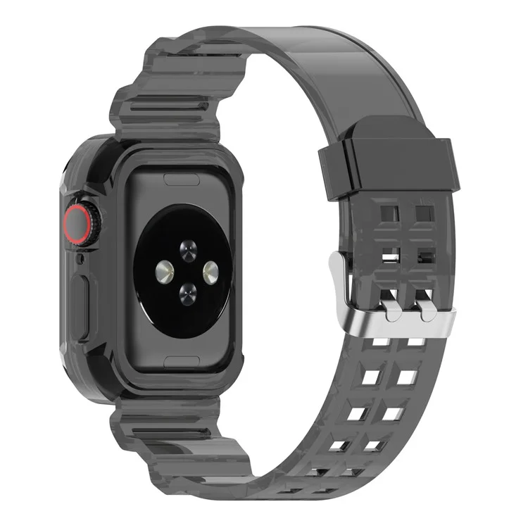 For Apple Watch Series 9 / 8 / 7 41mm / 6 / 5 / 4 / SE (2023) / SE(2022) / SE 40mm / 3 / 2 / 1 38mm Anti-scratch Silicone Watch Band Wrist Strap with Anti-drop Watch Case - Black